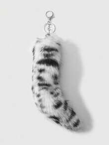 ROMWE Goth 1件Y2K复古时尚休闲甜美哥特风毛绒渐变黑白狼尾、豹纹、条纹、斑马纹仿毛皮动物尾巴钥匙扣包挂件，适合角色扮演、女性日常佩戴、节日礼物 - 黑與白 - 查看 11