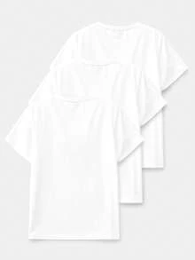 Manfinity BRENVOR Men's Casual Solid Color Round Neck Short Sleeve T-Shirt, Summer - White - View 2