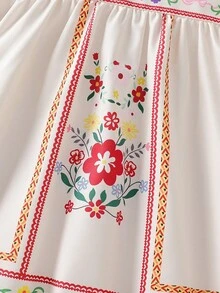 SHEIN Vestido de Estilo Casual Floral para Bebê Menina na Primavera e Verão, de Manga Curta - Branco - Visão 5