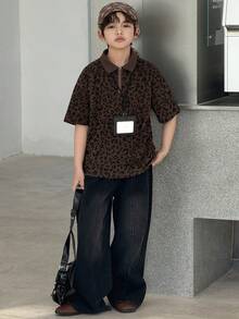 DAZY Tween Boy Casual Leopard Print Short Sleeve T-Shirt, Summer