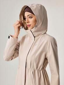 OutZeal Women Water-Resistant Hooded Drawstring Waist Zip Pocket Grey Outdoor Jacket Daily Casual - Apricot - View 9