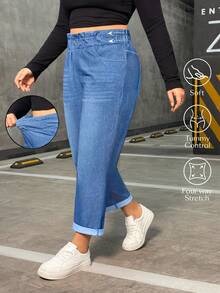 Flexra Plus Size Women Elastic Casual Denim Jeans - Medium Wash - View 1