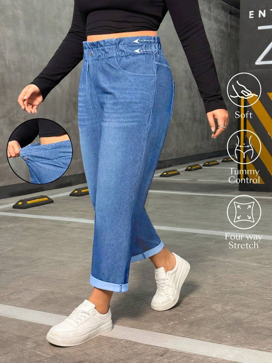 Flexra Plus Size Women Elastic Casual Denim Jeans - Medium Wash - View 1