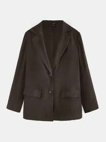 SHEIN EZwear 大码休闲通勤单排扣缺口翻领西装外套，秋季棕色西装外套女士女士西装外套女士 - 棕色 - 查看 1