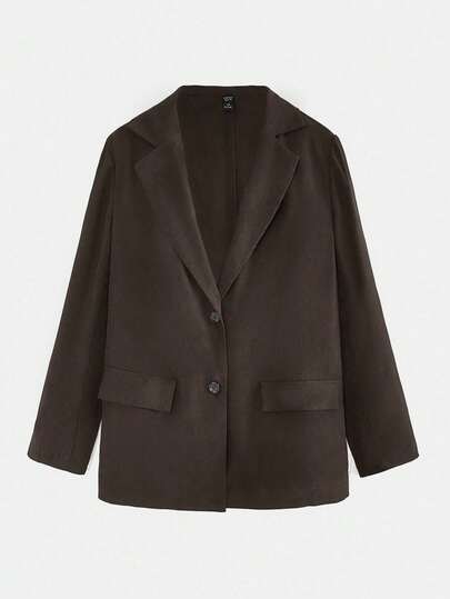 SHEIN EZwear Plus Size Casual Commuter Single-Breasted Notch Lapel Blazer, Autumn Brown Blazer Women Women Blazers Suit Jacket Women/ Winter