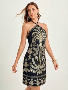 CAJUNI Women Golden New Year Short Dress COST 20 - Black - View 4
