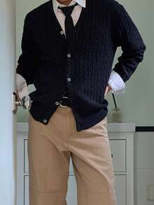 DAZY 海军蓝V领男士针织开衫，秋季款 - 藏蓝色 - 查看 8