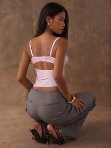 SHEIN BAE Women's Contrast Lace Cropped Fitted Camisole - Coral Pink - View 2