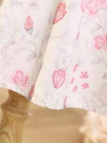 SHEIN Vestido de princesa de manga corta con patrón floral rosa y lazo para bebé niña - Rosa - Ver 5