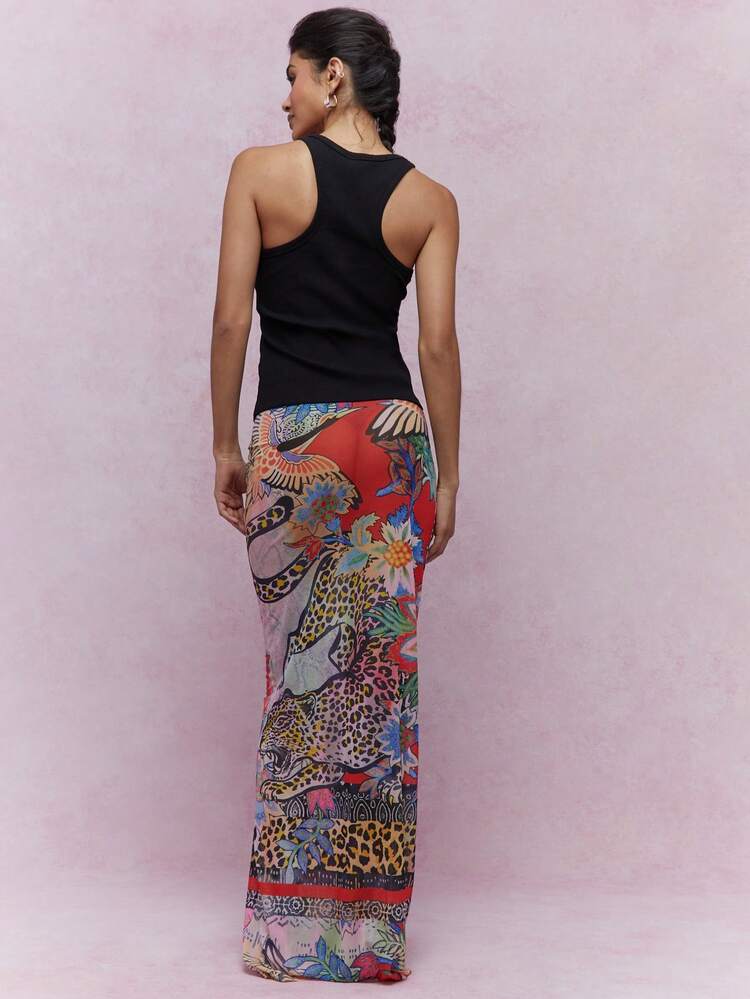 MISSGUIDED Printed Semi Sheer Bodycon Maxi Skirt