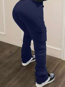 SHEIN 女士休闲纯色工装运动裤 - 寶藍色 - 查看 2