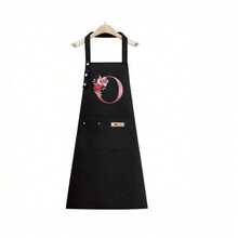 1PC Alphabet Series Black Base With Colorful Letters And Holographic Flower Pattern Cute Heart Print Apron, Perfect For Parties And Weddings, Made Of Peach Skin Fabric, Suitable For Kitchen, And Home Use – Unique Initial Letter Meaning Style. - Multicolor - View 34