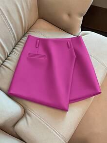 GlowEve CURVE Plus Size Women's Shorts Skirt, Elegant Casual Commute Versatile Sexy Mini Shorts, Black - Hot Pink - View 4