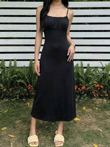 SHEIN Robe blanche texturée tissée pour adolescentes, épaules dénudées, taille resserrée - Blanc - Voir 1