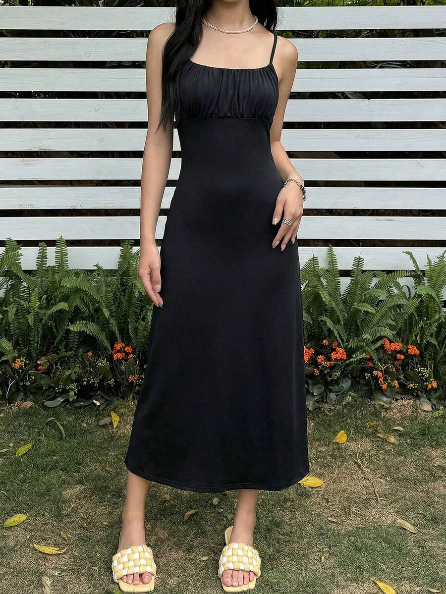 SHEIN Robe blanche texturée tissée pour adolescentes, épaules dénudées, taille resserrée - Blanc - Voir 1