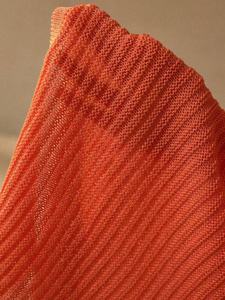 MINIMALIST FASHIONABLE HALTER NECK HOLLOW WAIST SPLIT THIGH DETAIL ROMANTIC KNIT COVER-UP DRESS