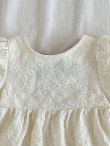 Loomiva Newborn Baby Girl Contrast Bow Round Neck Puff Sleeve Waist Tie Dress