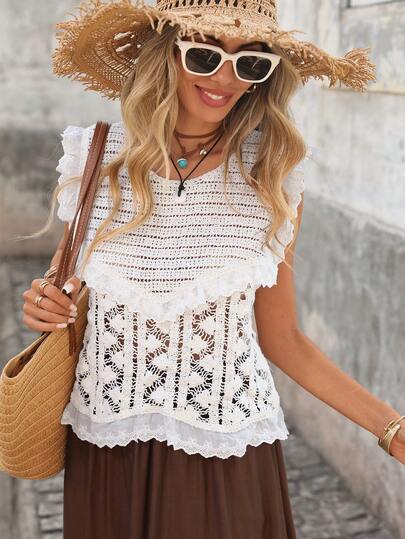 Brillora Damtröja med texturerad stickning och rund hals, lämplig för vår/sommar, utomhus, semester