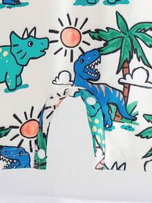 SHEIN 2pcs/Set Newborn Baby Boy Cotton Knit Short Sleeve T-Shirt & Dinosaur Printed Overalls, Casual Everyday Wear For Summer Indoor Outdoor,Baby Overalls,Newborn , Unisex Baby Clothes 0M-9M Baby Boy Clothes Summer Dinosaur Overalls Baby Boy Summer Romper Baby Boy Dinosaur Romper Baby Boy Clothes Dinosaur - Multicolor - View 5