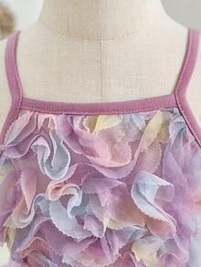 SHEIN Baby's Summer Versatile Chic Rose Floral Camisole Top And Purple Mesh Mini Skirt Set - Purple - View 7