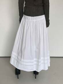 DAZY Elastic Waist Flared A-Line Versatile Women Skirt - White - View 2