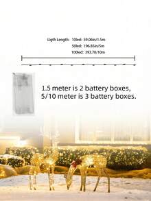 1.5米/5米/10米暖白光电池供电串灯，59.06英寸/196.85英寸/393.7英寸，10/50/100颗闪亮LED灯条，室内暖色调，室外闪烁星光串灯，适用于家居卧室、婚礼派对DIY、节日庭院装饰，营造暖白氛围 - 黃白色 - 查看 7