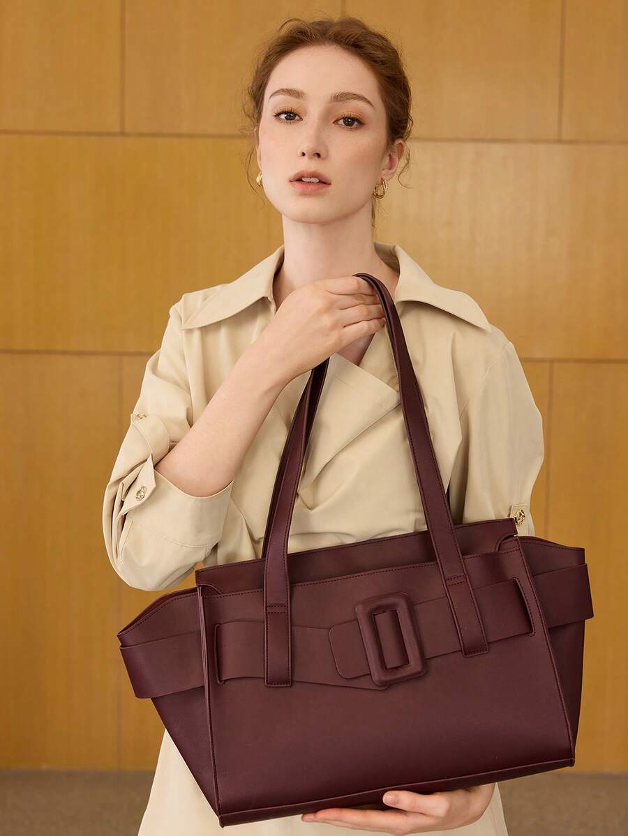 MOTF PREMIUM TÚI TOTE THỜI TRANG TỐI GIẢN DÀNH CHO NỮ VỚI TRANG TRÍ DÂY ĐEO ĐƠN GIẢN, THÍCH HỢP CHO VIỆC ĐI MUA SẮM, MÀU ĐỎ ĐỎ - Màu Đỏ Sâu - Xem 1