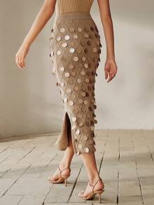 Anewsta Women's High-End Sequin Knit Skirt, Elegant Party Skirt, Stylish Women's Outfit - Apricot - View 2