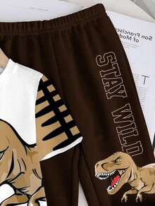 男婴休闲风可爱恐龙卡通动物印花撞色Y2K圆领短袖上衣和裤子套装 - 彩色 - 查看 5