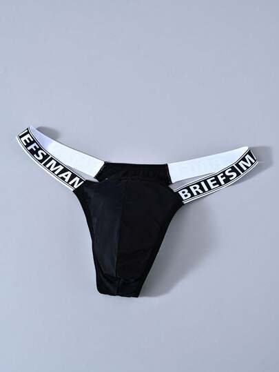 New Men's Solid Color Low-Rise Thong Underwear, Sexy, Fashionable, Letter Belt, Comfortable