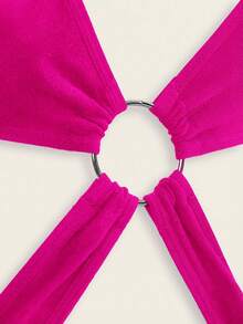 SpicyHot 大码无缝超性感内衣套装，交叉绑带连体紧身衣，镂空设计，丁字裤，塑身显瘦，全身紧身 - 玫紅色 - 查看 4