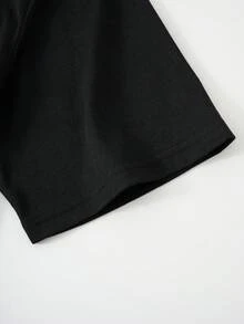 ROMWE MEN Street Life Men's Round Neck Short Sleeve Embroidered Loose Casual T-Shirt - Black - View 5