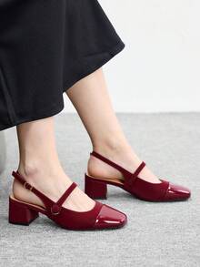 CUCCOO BIZCHIC 女士方头粗跟黑色后跟带时尚百搭简约通勤工作鞋，女士高跟穆勒鞋 - 中紫紅色 - 查看 5