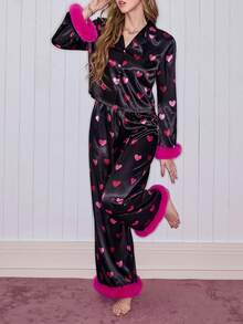 SHEIN Ins风可爱爱心撞色女士睡衣套装 - 彩色 - 查看 5