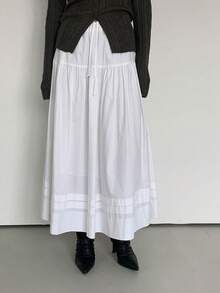 DAZY Elastic Waist Flared A-Line Versatile Women Skirt - White - View 11