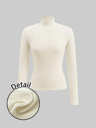 SHEIN BASICS 休闲简约杏色罗纹纯色女式T恤