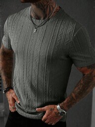 Manfinity CasualCool Camiseta de manga corta de verano de unicolor y textura casual para hombre