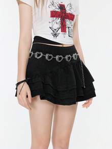 ROMWE Grunge Punk 1件哥德風心形玫瑰裝飾腰鍊，紅色滴油飾品，適合搭配洋裝，百搭日常穿搭，萬聖節適用 - 黑色滴油愛心腰鏈 - View 3