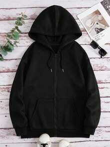 Hombre005 Sudadera con Capucha Hombre - Chaqueta Cremallera Nueva Colección, Diseño Trendy y Versátil, Envío desde México con capucha con cremallera negra con texto blanco llamativo, perfecta para un estilo casual atemporal - Negro - Ver 2