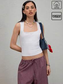 COUREZ Lace Square Neck Tank Top /Summer Outfits For Women /Summer Tops Going Out Tops Casual /Y2K Vacation Holiday Cotton Cotton Vintage