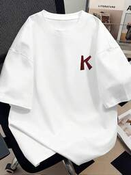 Manfinity Dauomo Camiseta casual holgada de cuello redondo con estampado de letras para hombre