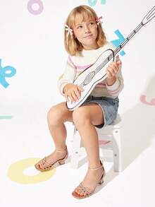 Mini mi #MiniMuse 女童闪亮玫瑰金小猫跟凉鞋，饰有水钻绑带和踝扣——派对和选美比赛的完美之选 - 金色 - 查看 3