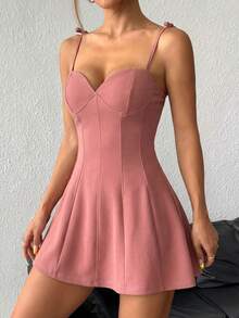 Vestido corto mujer tirantes ajustables escote corazón corte en A diseño elegante moderno tela ligera para fiesta evento noche coctel casual ideal para ocasiones especiales noche de fiesta sexy - Rosa - Ver 1