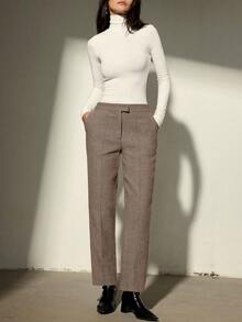 Aveloria Modichic Straight Leg Low Waist Casual Straight Trousers - Khaki - View 4