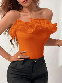 Firerie 女士优雅欧根纱层叠荷叶边修身连体衣 - 橘色 - 查看 6