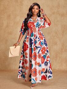 Brilight Vestido de mujer con estampado floral digital, volantes y mangas de murciélago, para vacaciones de verano y viajes casuales, conjunto de playa - Multicolor - Ver 6