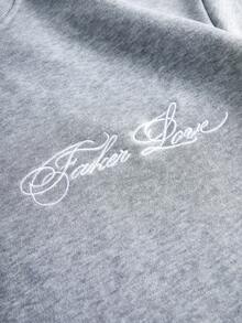 PAVTROS Men's Street-Style Popular English Signature Embroidered "Faker Love" English Personalized Signature Outdoor Music Festival, Daily Commute, Friends Gathering, Boyfriend/Husband Gift, Anniversary Gift, Light Grey T-Shirt And Pants Set - Light Grey - View 7