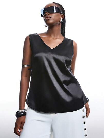 SHEIN EZwear Plus Size Casual Commuter Enkel Solid Satin Camisole