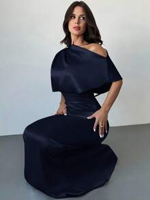 Firerie 女士优雅露肩醋酸纤维缎面美人鱼长裙，适合派对、庆典及其他场合/秋季女装/派对鸡尾酒会礼服/优雅性感夜店装/节日礼服/婚礼宾客礼服/优雅婚礼宾客礼服/女士教堂礼服/女士约会之夜装/约会礼服 - 藏蓝色 - 查看 4