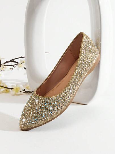 SHUZIA Damskor med spetsiga tår och glitter i champagnefärg – skimrande, eleganta och bröllopsklara